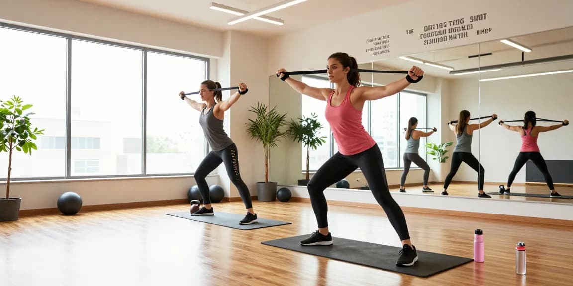 Driada Shop offering fitness solutions with a vibrant workout scene.