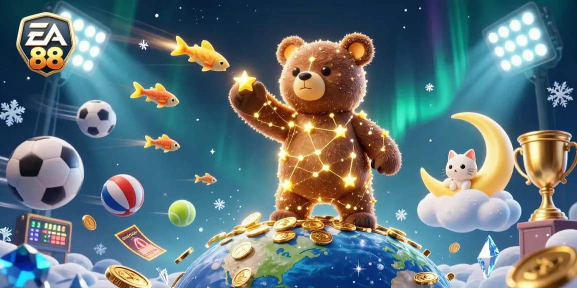 Experience thrilling wins with EA 88 as the constellation bear scoops up riches in this vibrant casino scene.