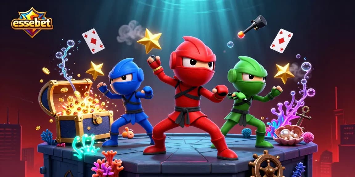 Engage in gambling fun with essebet’s vibrant 3D ninja chameleon illustration featuring casino-style excitement.