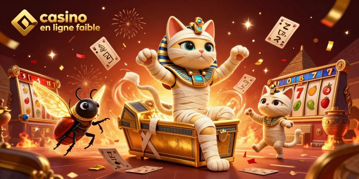 Casino en ligne fiable: illustration 3D d'une momie égyptienne dans un casino vibrant avec des éléments de jeu.