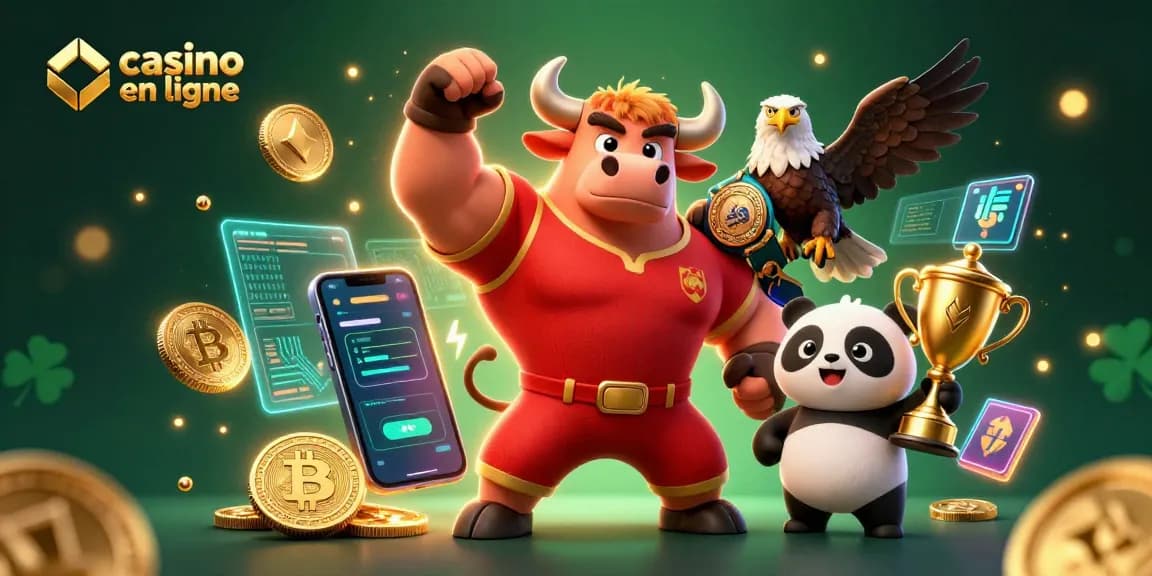 Jouez au casino en ligne avec un taureau triomphant, un aigle et un panda. Gagnez gros dès maintenant!