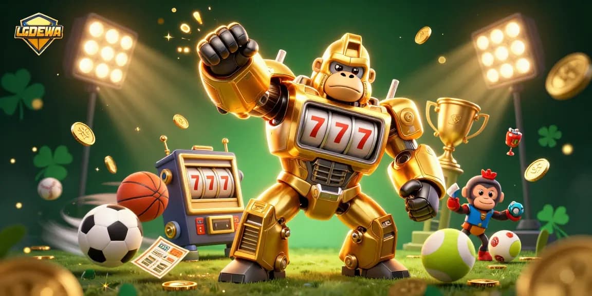 Experience thrilling wins with LGODEWA as a golden mech explodes with coins and excitement!
