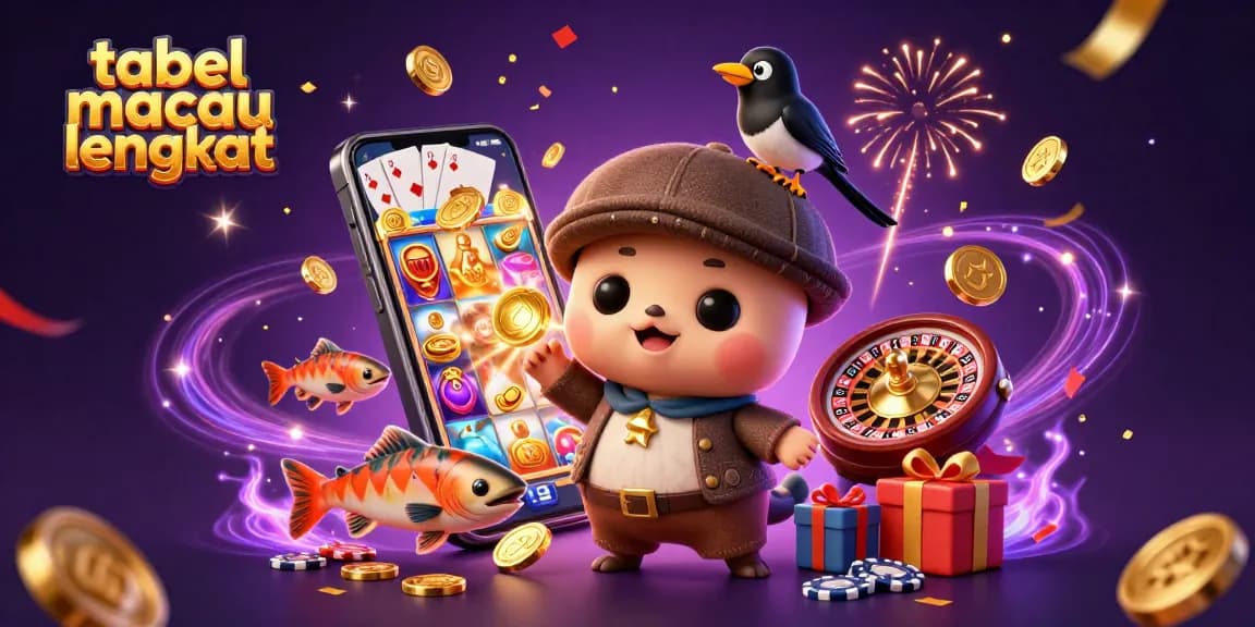 Spin the reels with tabel macau lengkap amidst whimsical casino characters in a vibrant celebration.