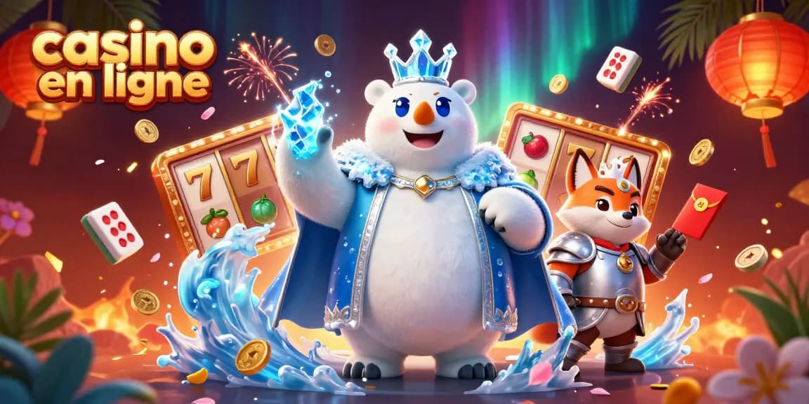 Jouez au casino en ligne avec notre illustration animée mettant en scène un roi des glaces et son compagnon.