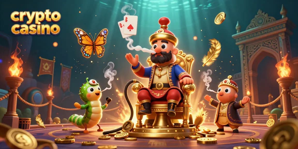 Jouez sur un crypto casino avec des effets de lumière et d'animation captivants autour d'un maître de la chicha.