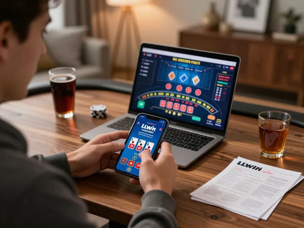 Engaging in live dealer blackjack on LLWIN's mobile platform, showcasing responsible gaming.
