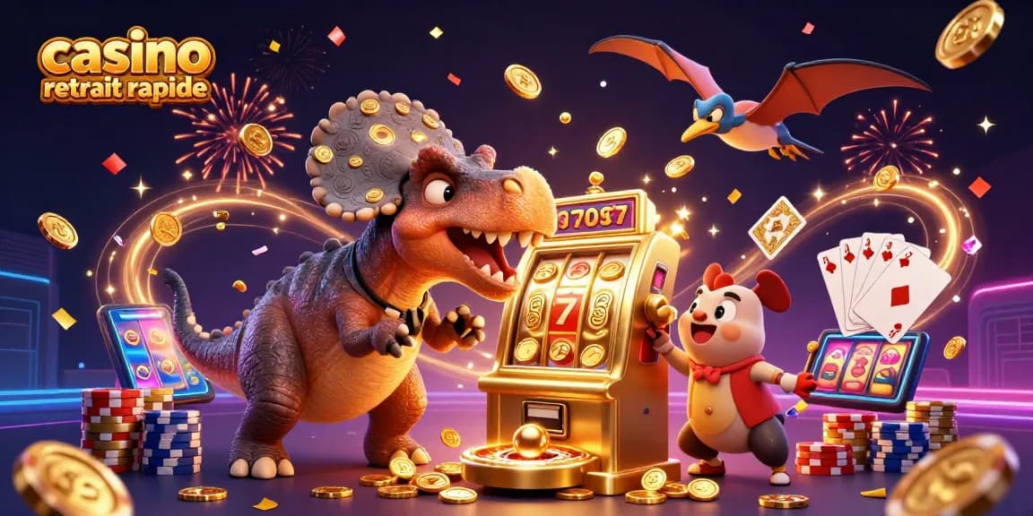 casino retrait rapide : animation d'un pachycéphalosaure frappant une machine à sous pour libérer des pièces dorées