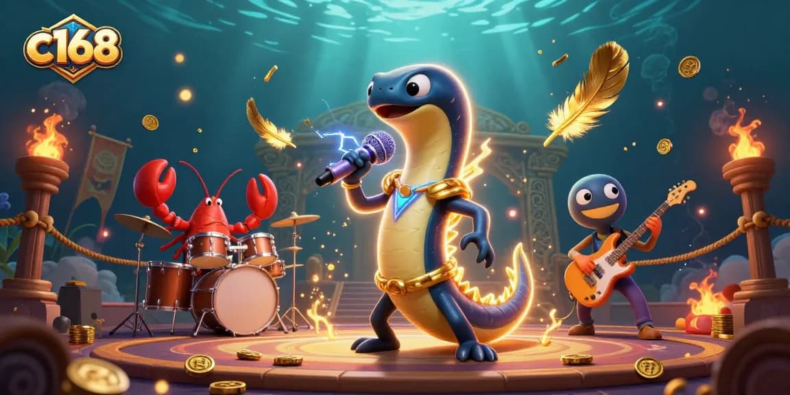 Engage in thrilling underwater casino action with c168's electric eel DJ and vibrant gaming ambiance.