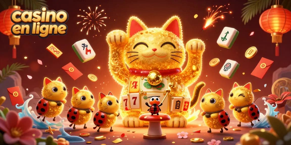 Jouez au casino en ligne avec la chance symbolisée par un chat porte-bonheur dynamique et éclatant