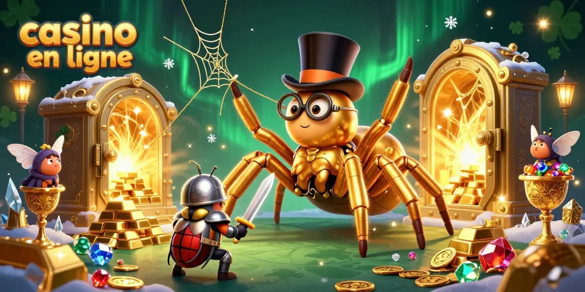 Vivez l'excitation du casino en ligne avec notre illustration captivante d'une araignée dorée.