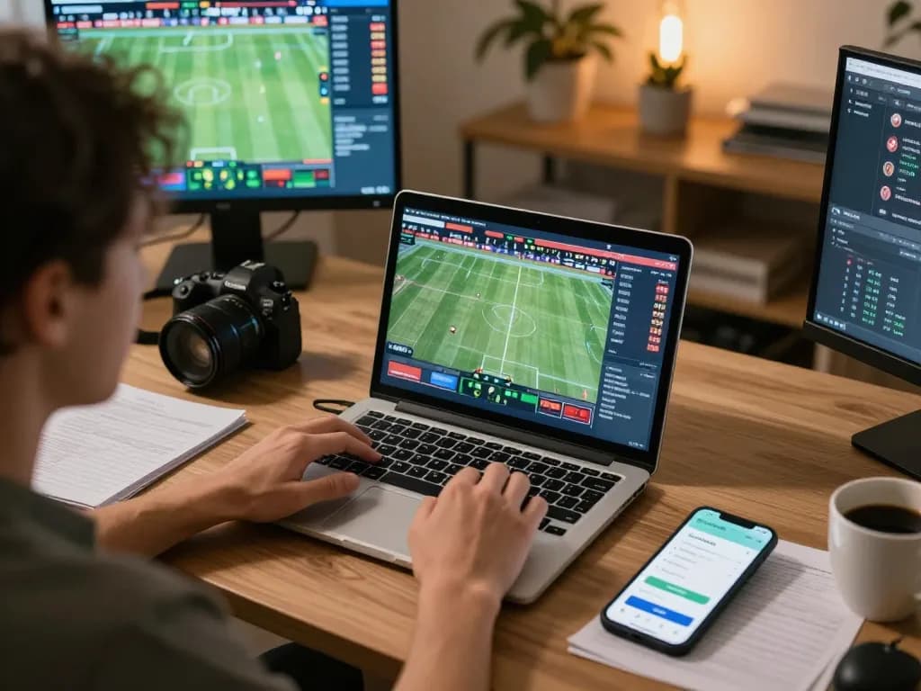 Person evaluating live game odds on laptop for alo8 sports betting strategies
