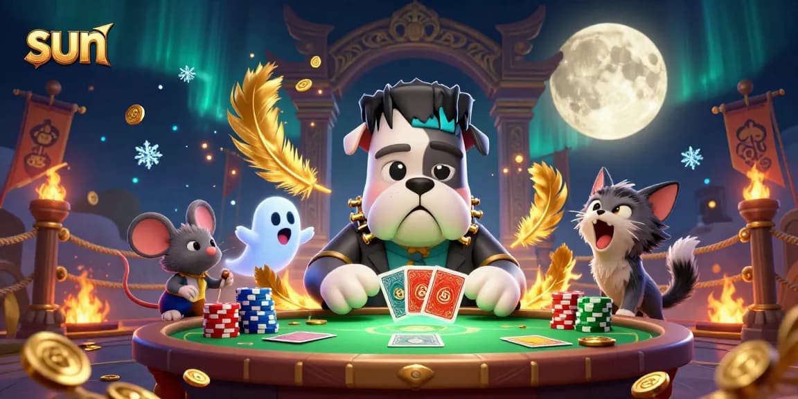Join the sun-themed online gaming fun at a spooky casino, dealing cards and games!