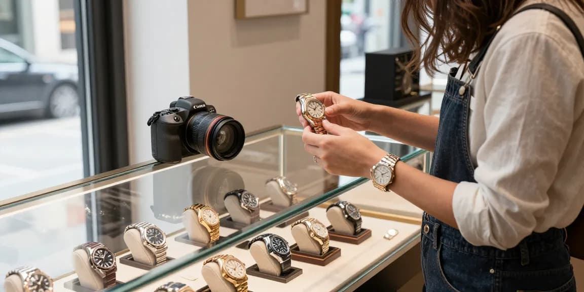 Replica watches displayed in a chic boutique, highlighting luxury timepieces and stylish enthusiasts.