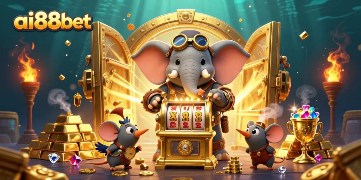 Experience fun and excitement with ai88bet's steampunk casino adventure filled with treasure and vibrant casino elements.