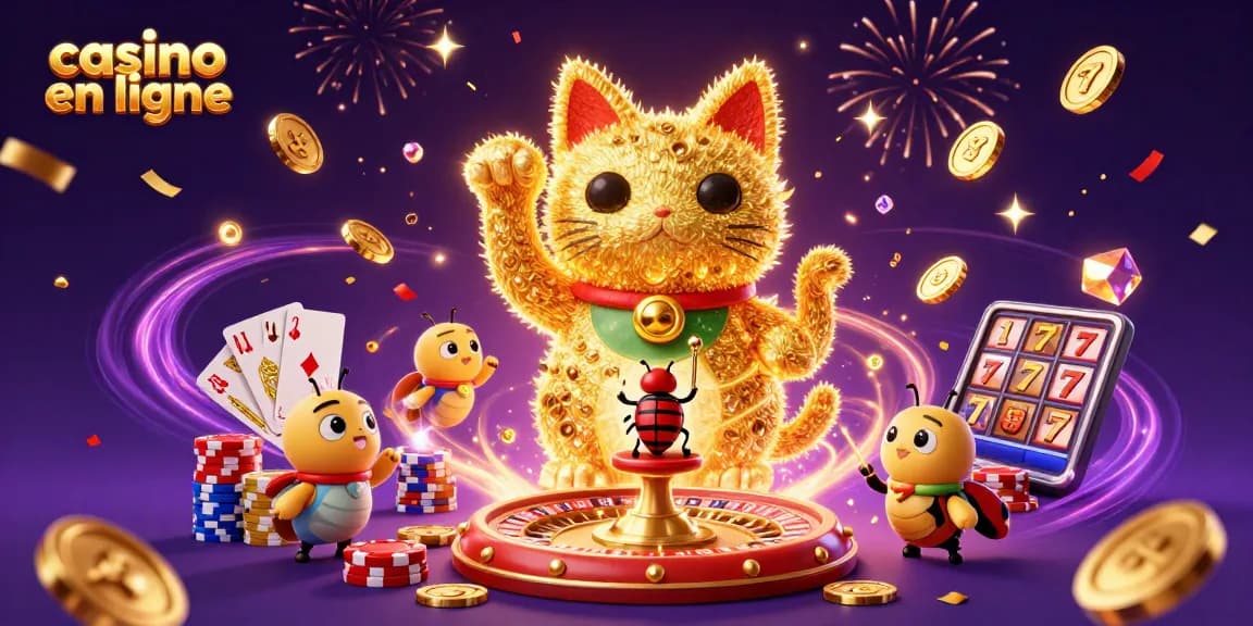 Jouer au casino en ligne avec chance, monnaie dorée et lots brillants.