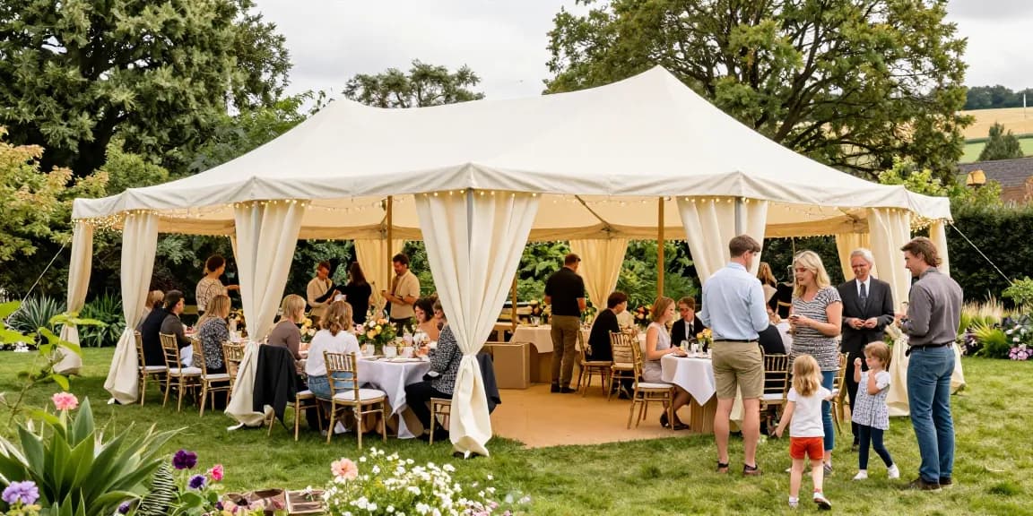 Marquee hire London event showcasing a beautifully decorated outdoor setup with guests enjoying the festivities