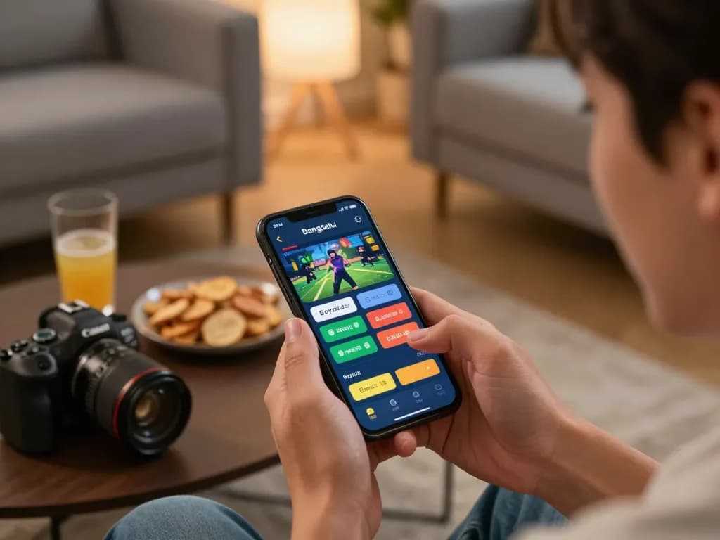 Bongdalu user placing real-time sports bets on smartphone, showcasing strategy and excitement in a cozy living room.