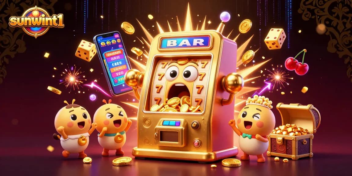 Experience thrills with sunwint1 as the golden slot machine wins jackpots surrounded by casino excitement.