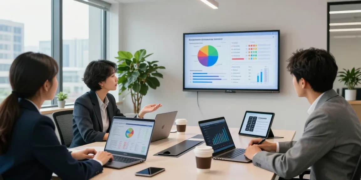 Team collaborating on business energy quotes in a modern office, showcasing energy data analysis and strategies.
