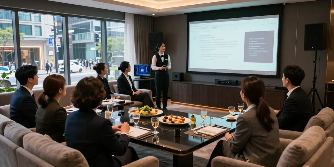 강남쩜오에서 비즈니스 미팅을 즐기는 고객들과 세련된 프라이빗 룸의 모습