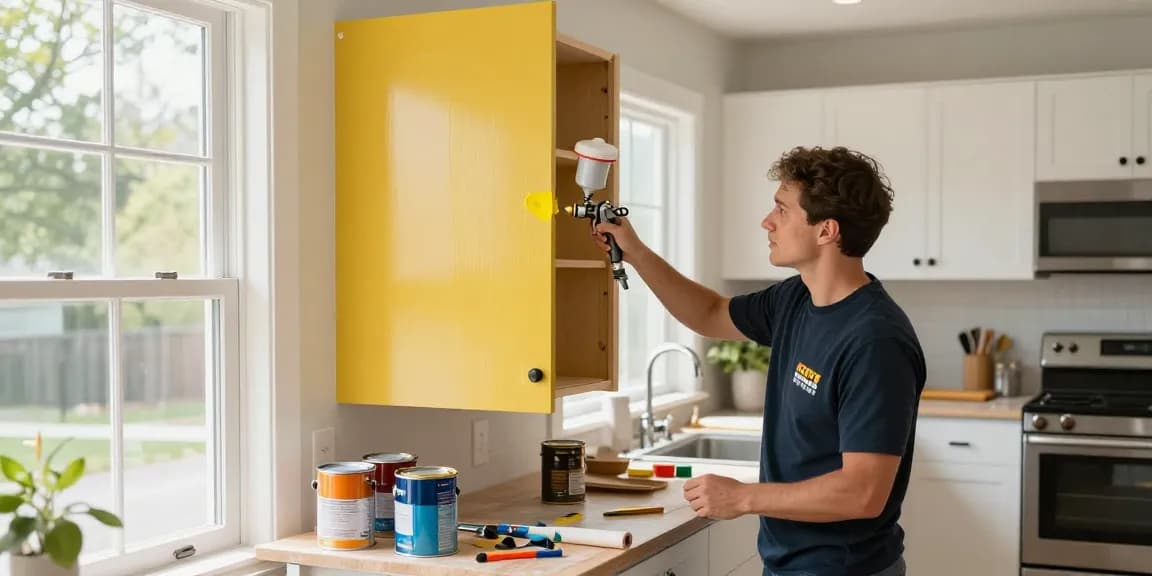 Cabinet painters Davidson County TN applying vibrant paint in a modern kitchen.