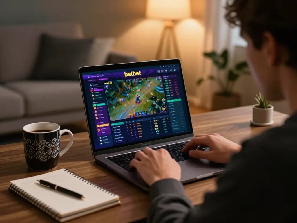 Engaging online gaming environment with betbet interface on laptop, highlighting strategic gameplay