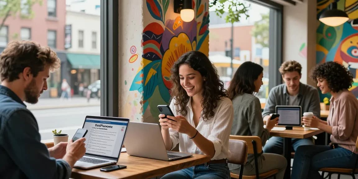 Users engaging with BedPersonal for local classifieds in a vibrant urban setting.