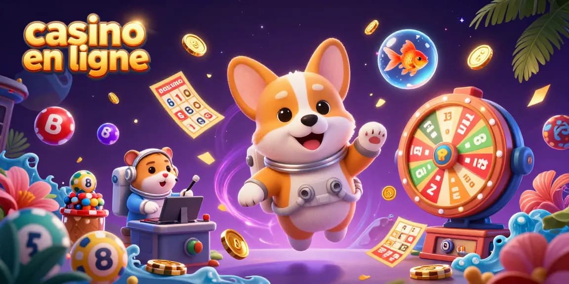 Plongez dans le monde du casino en ligne avec cette illustration dynamique d'un corgi astronaute.