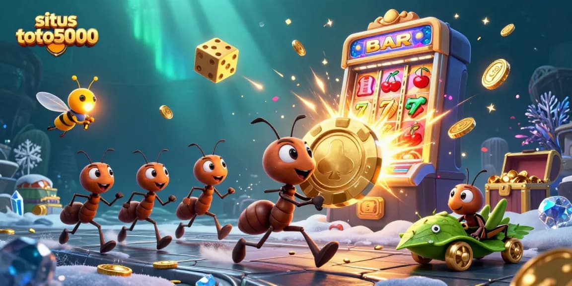 Situs toto5000 showcases a thrilling heist with ants in a vibrant casino-themed adventure.