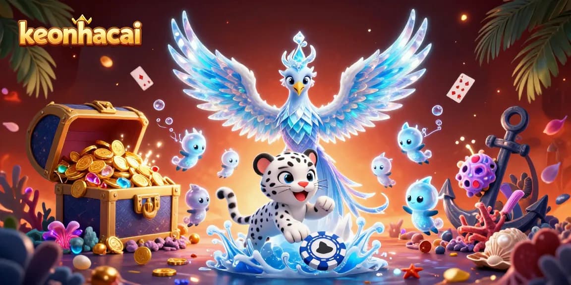 Engage with keonhacai's thrilling gaming scene featuring vibrant characters and dynamic casino elements.