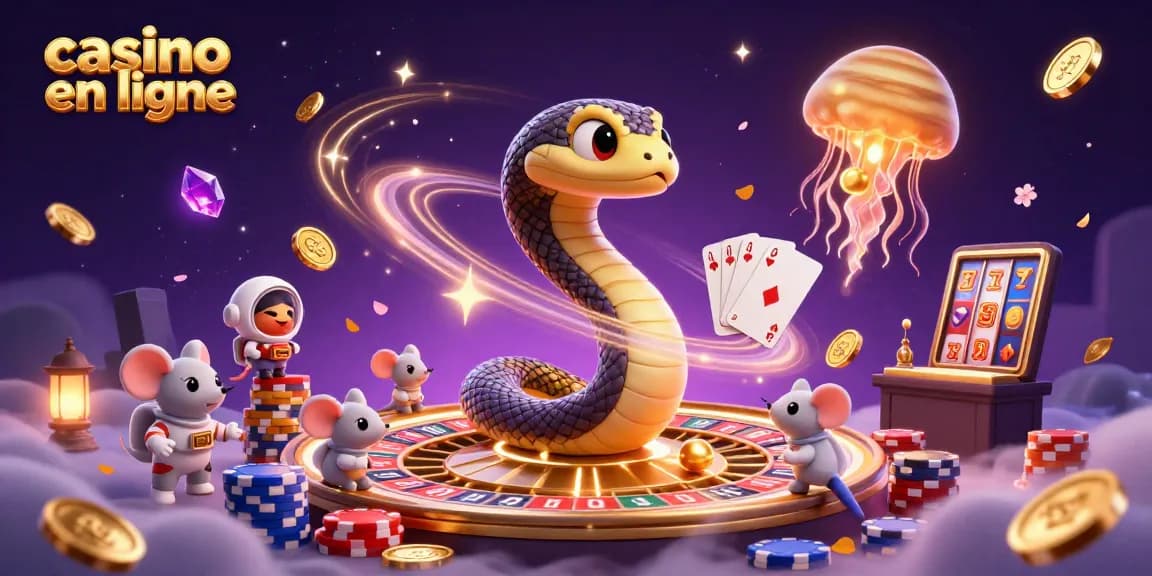 Illustration d'un serpent de Saturne jouant à la roulette avec des astronautes, casino en ligne exaltant.