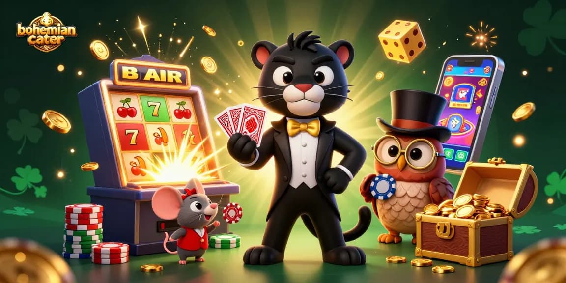 Experience thrilling action with bohemiancater featuring elegant card dealing by a stylish panther and playful owl.
