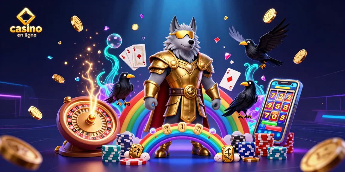 Une scène dynamique de casino en ligne avec un loup Odin et ses corbeaux, déchaînant des jetons et des pièces d'or