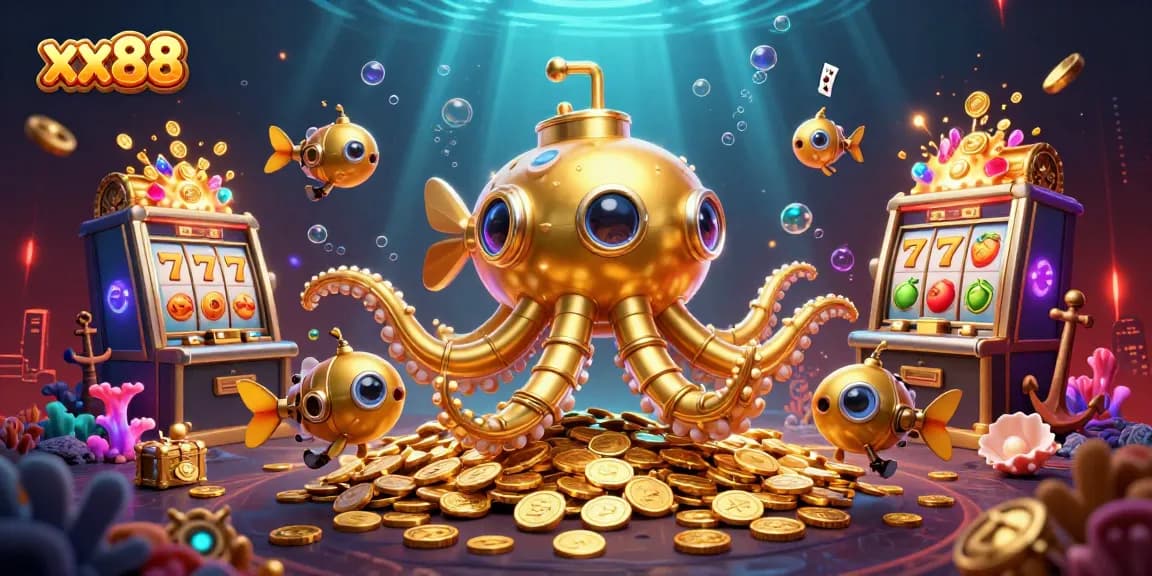 Experience the excitement of xx88 with a vibrant 3D underwater casino adventure featuring golden treasures.