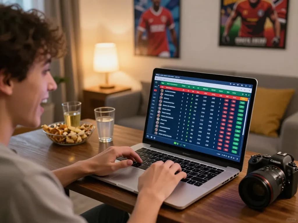 Person engaging with alo8 sports betting app in a cozy home setup, highlighting live odds and strategic gameplay