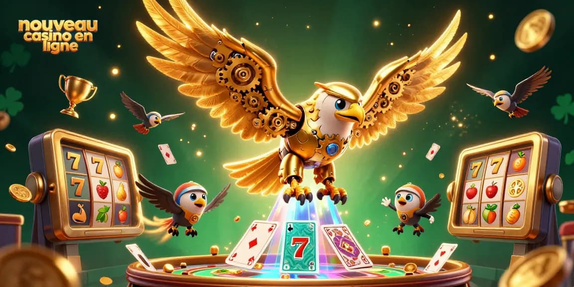 Profitez de l'excitation des nouveaux casinos en ligne avec cette illustration dynamique de jeux de casino.
