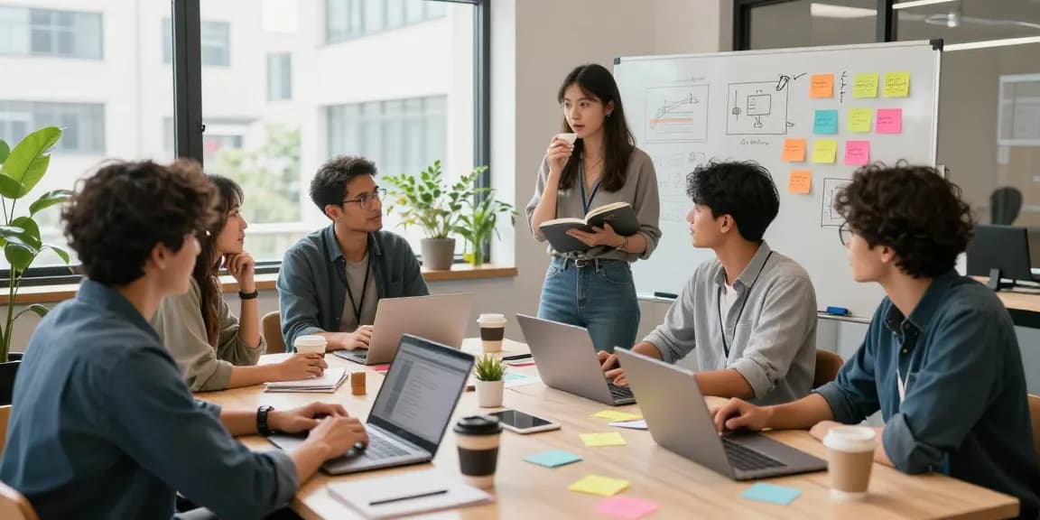 Young entrepreneurs collaborating at https://www.startsomethingpc.com in a vibrant co-working space, showcasing innovation and creativity.