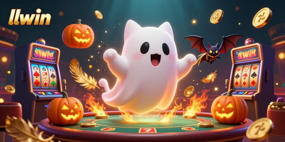 llwin entices players with its vibrant casino scene featuring a ghost cat and vampire bat.