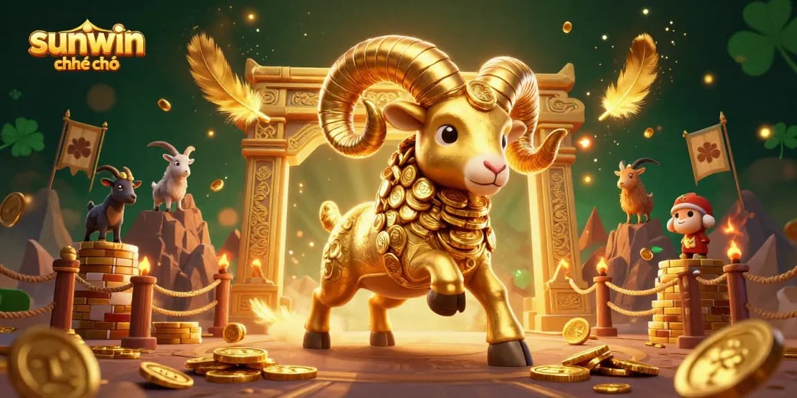 Spin to win big at sunwin chính chủ, featuring a golden ram charging through a vibrant casino arena.