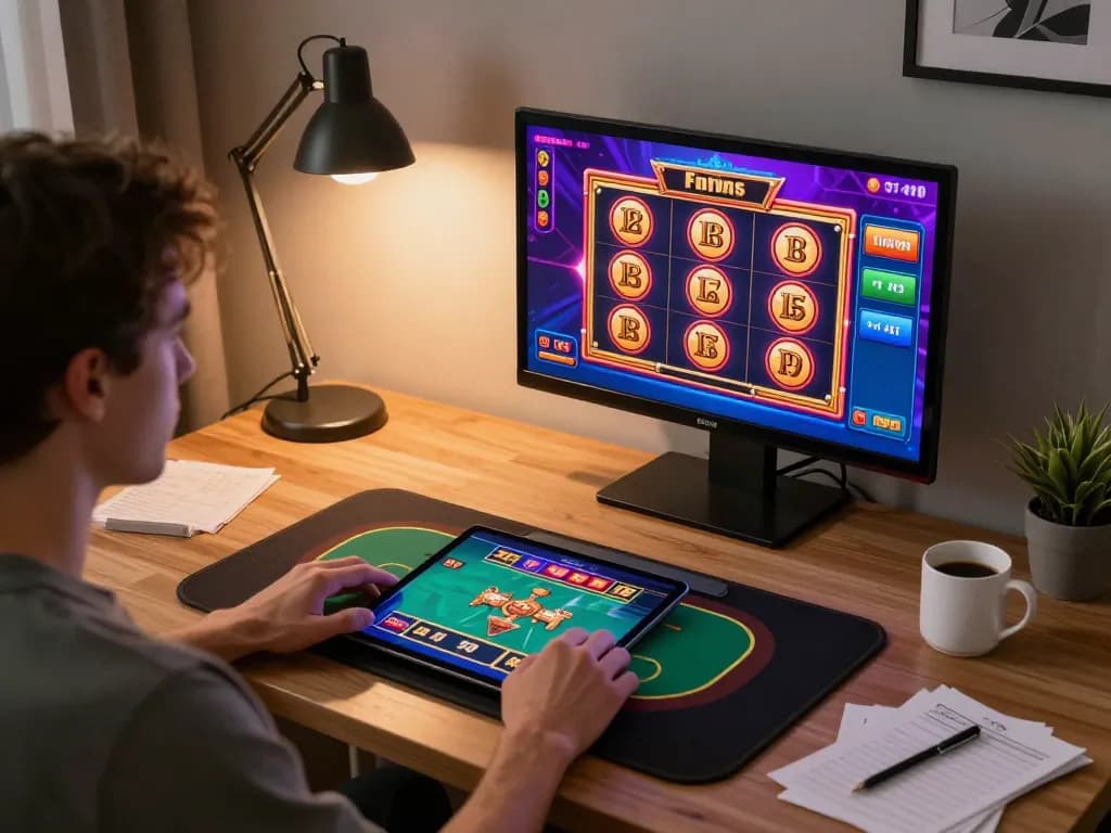 LC88 online gaming scene highlights excitement and strategy with vibrant tablet display and cozy home setting