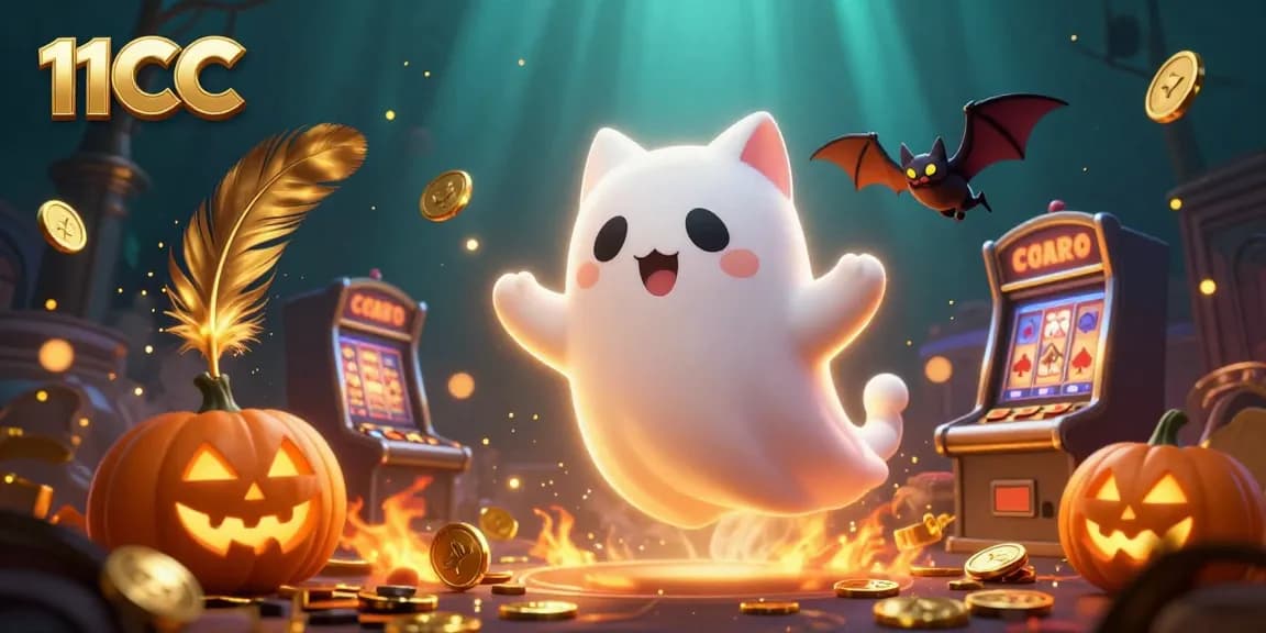 Experience thrilling action with 11CC in this vibrant haunted casino scene with unique characters.