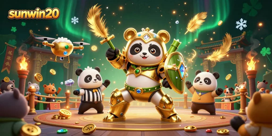 Win big with sunwin20 in an exciting, visually rich 3D casino arena illustration.