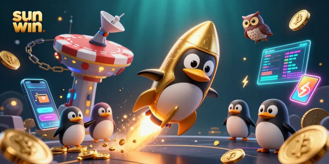 Experience thrilling online gaming with Sun Win's vibrant casino-inspired 3D scene featuring dynamic characters and elements.