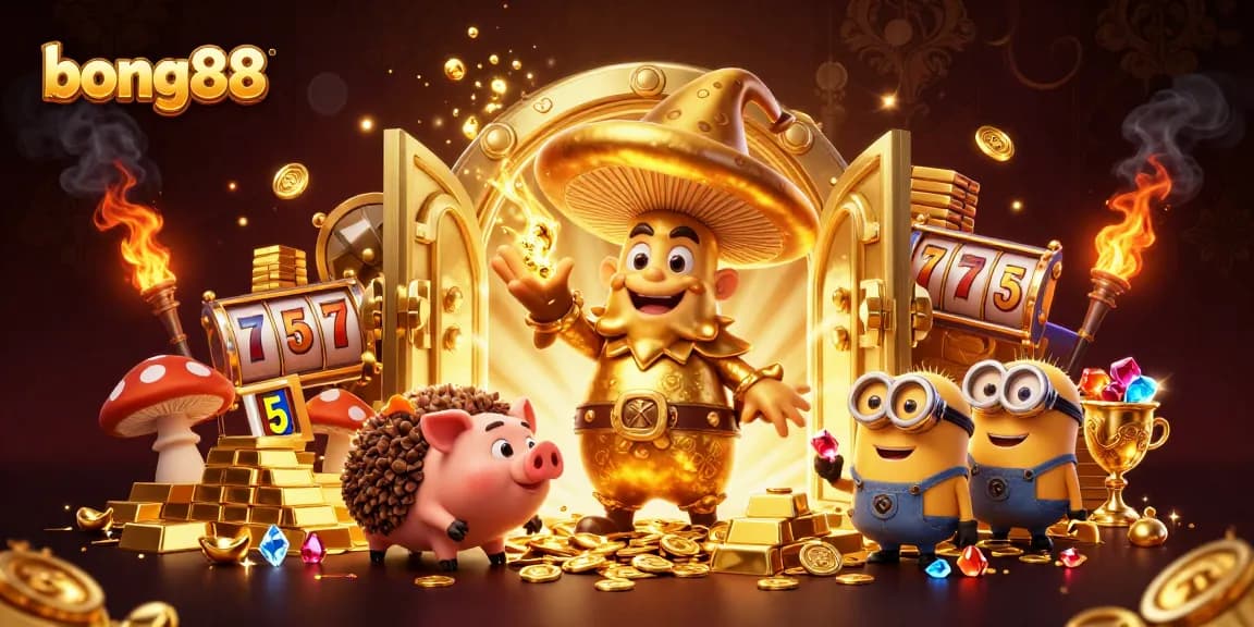 Experience luck and magic at bong88's vibrant 3D casino filled with treasures and slot games.