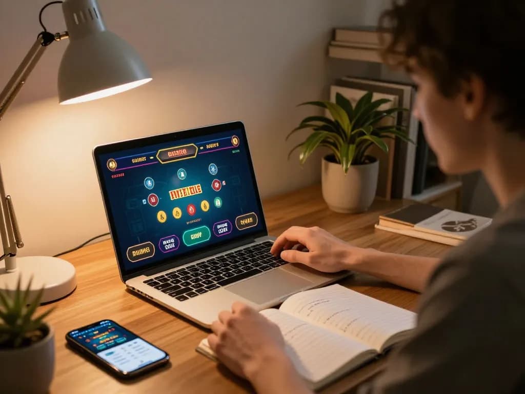 Engaging with fabet online live dealer game from home office, showcasing strategic gaming atmosphere