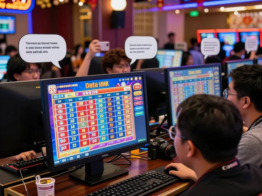 Engaged players analyzing Data HK results on vibrant online gambling platform.