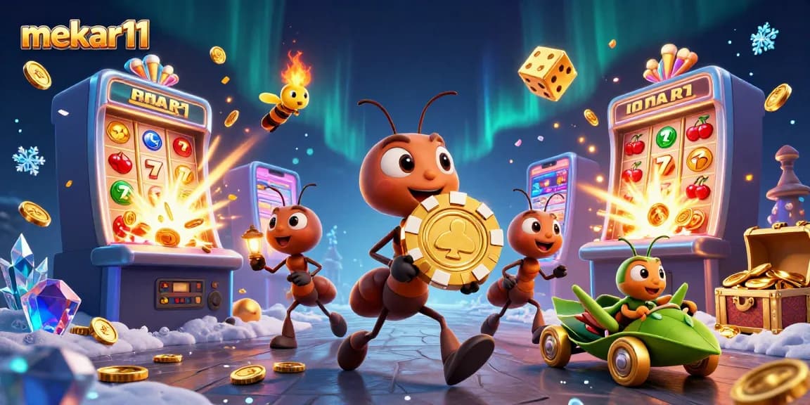 Engaging scene of mekar11's ants heist featuring slot machines and vibrant casino elements.