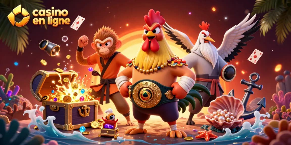 Casino en ligne : Illustration dynamique de personnages et éléments de jeux d'argent.