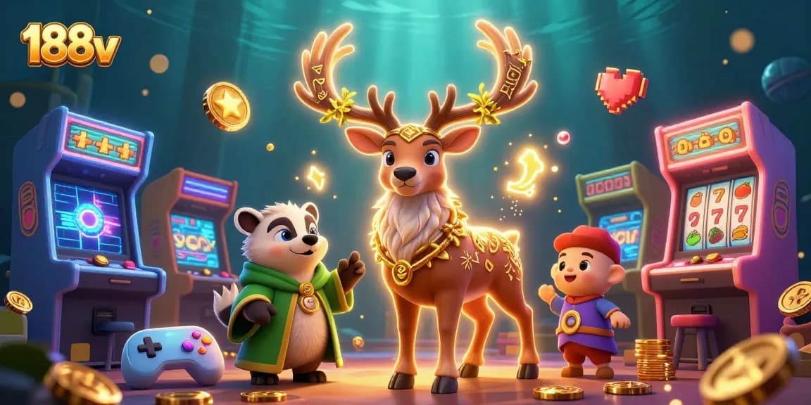 Experience 188v like never before with this captivating casino scene featuring a Celtic druid and vibrant gaming elements.