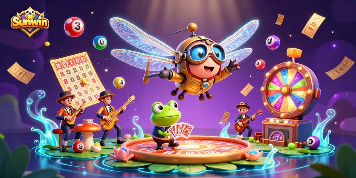 Experience thrilling gaming at Sunwin with lively characters and dynamic casino visuals.